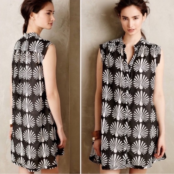 Anthropologie Dresses & Skirts - Anthropologie Porridge Peacock Boho Tunic Dress Black White Sz M